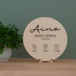 syntymätaulu puinen vauva lahja syntymä kastajaiset vaneri koivus