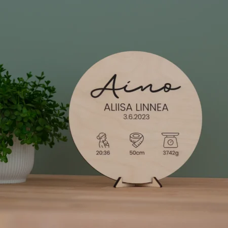 syntymätaulu puinen vauva lahja syntymä kastajaiset vaneri koivus